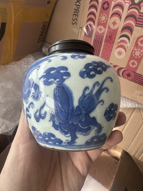 古玩陶瓷青花獅子紋蓋罐拍賣，當前價格2800元