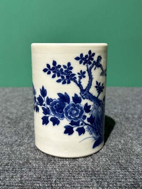 古玩陶瓷清代光緒青花花鳥紋筆筒拍賣，當前價格6800元
