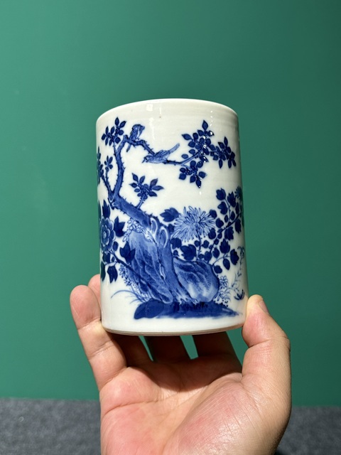 古玩陶瓷清代光緒青花花鳥紋筆筒拍賣，當前價格6800元