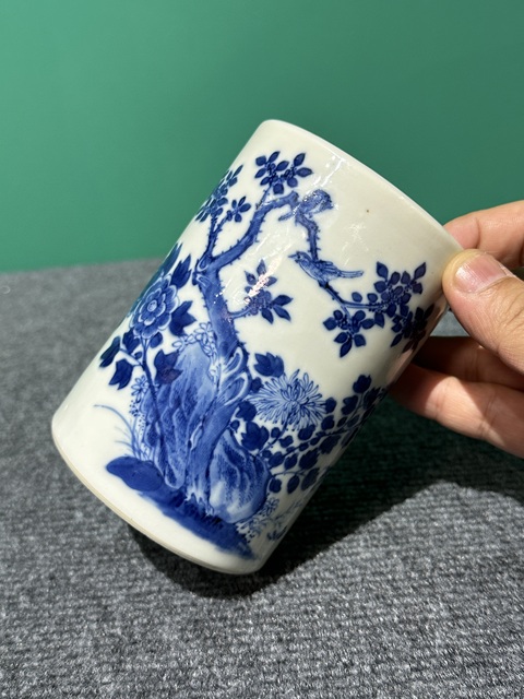 古玩陶瓷清代光緒青花花鳥紋筆筒拍賣，當前價格6800元