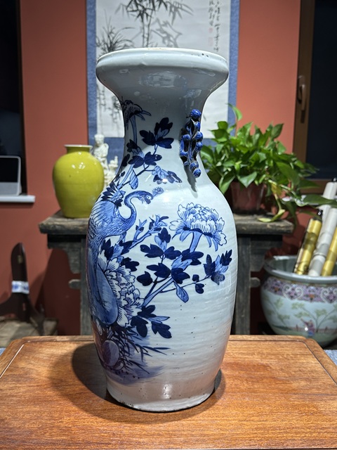 古玩陶瓷清代咸豐青花花鳥紋賞瓶拍賣，當前價格6800元