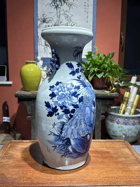 古玩陶瓷清代咸豐青花花鳥紋賞瓶拍賣，當前價格6800元