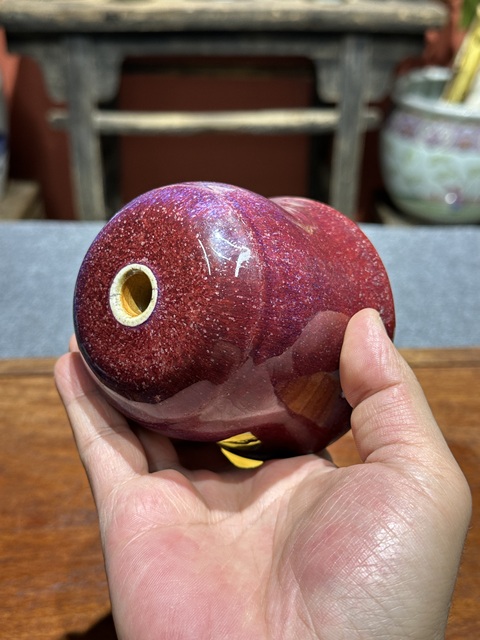 古玩陶瓷清代乾隆鈞紅釉蠟燭臺拍賣，當前價格8800元