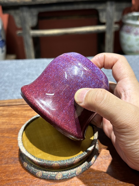 古玩陶瓷清代乾隆鈞紅釉蠟燭臺拍賣，當前價格8800元