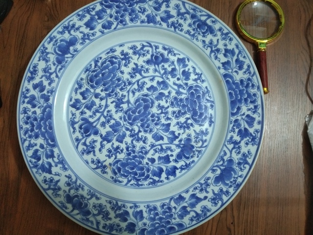 古玩陶瓷【35cm】清康熙青花雙稷牡丹紋賞盤拍賣,當前價格8888元