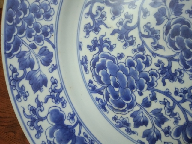 古玩陶瓷【35cm】清康熙青花雙稷牡丹紋賞盤拍賣,當前價格8888元