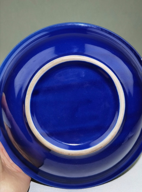 古玩陶瓷晚清-藍釉折沿盤拍賣，當前價格600元
