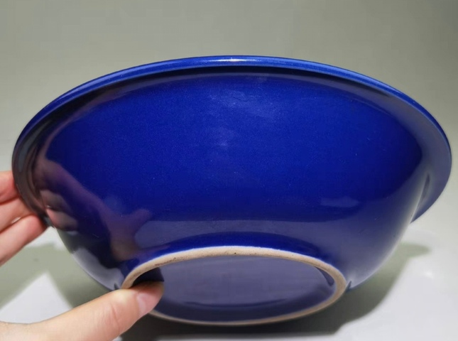 古玩陶瓷晚清-藍釉折沿盤拍賣，當前價格600元