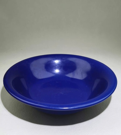 古玩陶瓷晚清-藍釉折沿盤拍賣，當前價格600元