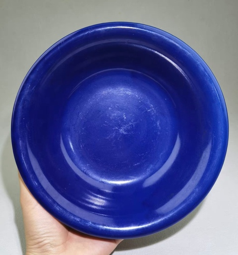 古玩陶瓷晚清-藍釉折沿盤拍賣，當前價格600元