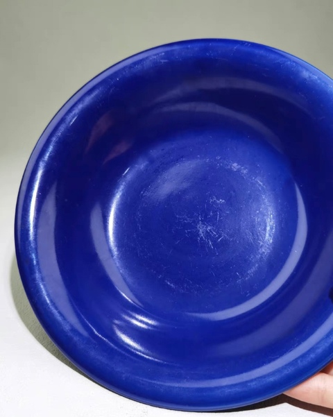 古玩陶瓷晚清-藍釉折沿盤拍賣，當前價格600元