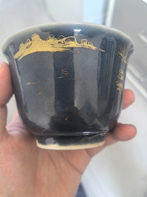 古玩陶瓷霽藍釉描金山水紋杯拍賣,當前價格850元