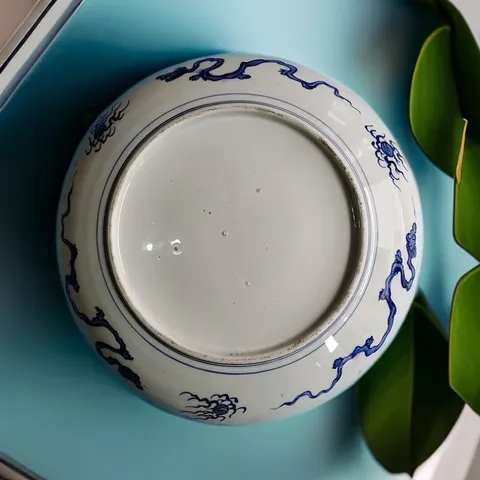古玩陶瓷晚清民國青花加彩童子對弈圖賞盤拍賣，當前價格2960元