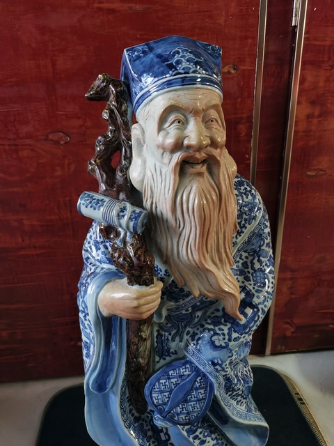古玩陶瓷【福德正神】民國青花福德正神造像拍賣，當前價格11600元