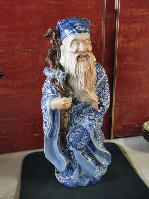 古玩陶瓷【福德正神】民國青花福德正神造像拍賣，當前價格11600元