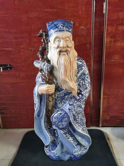 古玩陶瓷【福德正神】民國青花福德正神造像拍賣，當前價格11600元