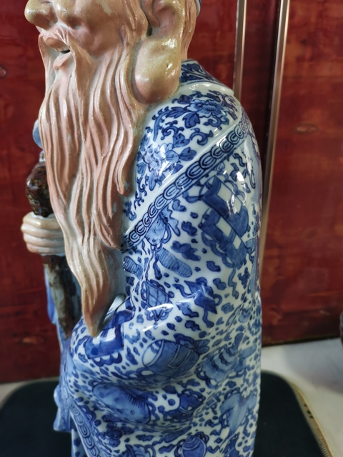 古玩陶瓷【福德正神】民國青花福德正神造像拍賣，當前價格11600元