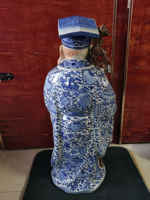 古玩陶瓷【福德正神】民國青花福德正神造像拍賣，當前價格11600元