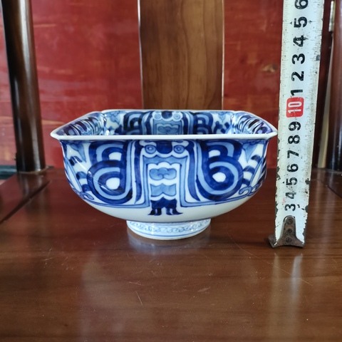 古玩陶瓷【精品】民國倭角四方青花碗拍賣，當前價格300元
