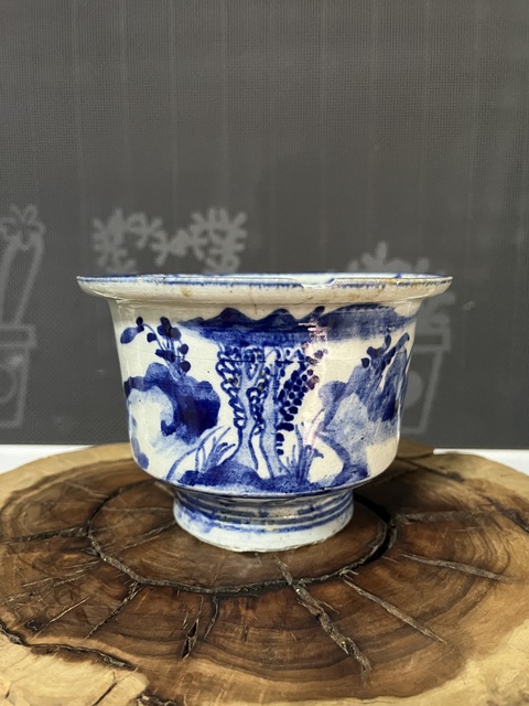 古玩陶瓷山水詩文青花花盆拍賣，當前價格350元