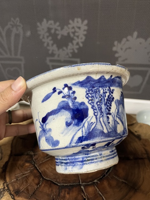 古玩陶瓷山水詩文青花花盆拍賣，當前價格350元