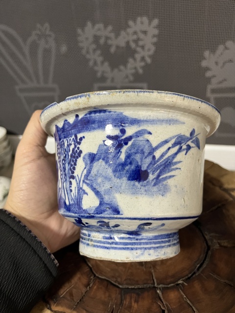 古玩陶瓷山水詩文青花花盆拍賣，當前價格350元