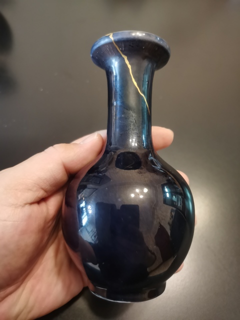 古玩陶瓷晚清?茄皮紫釉撇口瓶拍賣，當前價格2600元