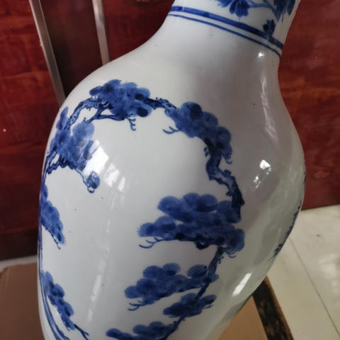 古玩陶瓷【高48.5】晚清民國青花松竹梅圖瓶拍賣，當(dāng)前價格12600元