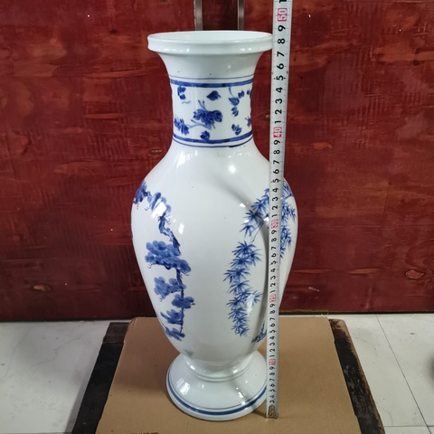 古玩陶瓷【高48.5】晚清民國青花松竹梅圖瓶拍賣，當(dāng)前價格12600元