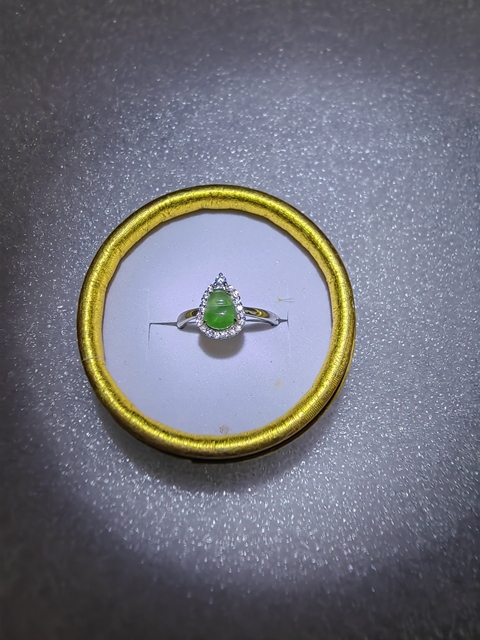 古玩玉器天然翡翠貔貅鑲嵌戒指拍賣(mài)，當(dāng)前價(jià)格350元