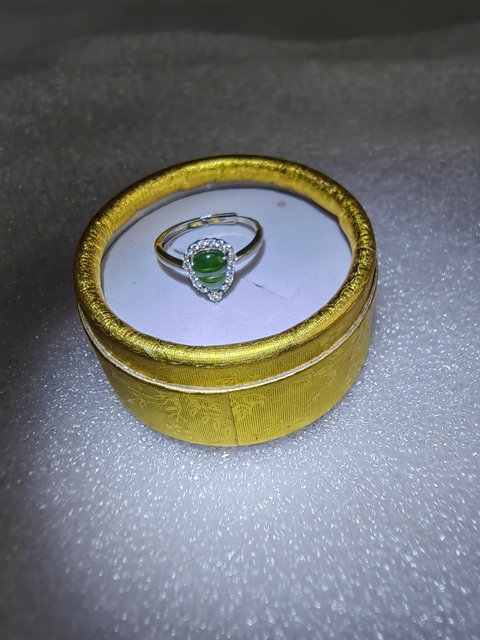 古玩玉器天然翡翠貔貅鑲嵌戒指拍賣(mài)，當(dāng)前價(jià)格350元