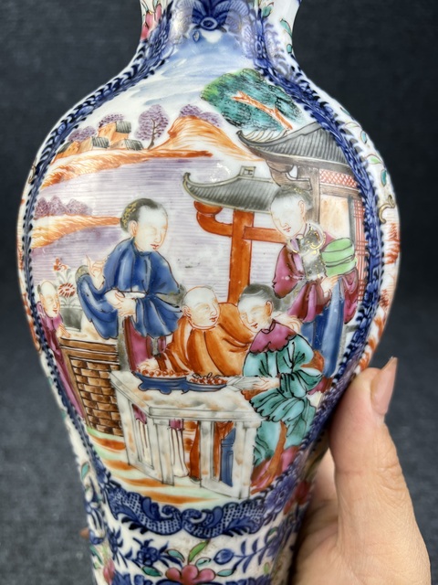 古玩陶瓷乾隆青花開窗廣彩滿大人海棠瓶拍賣,當前價格5588元