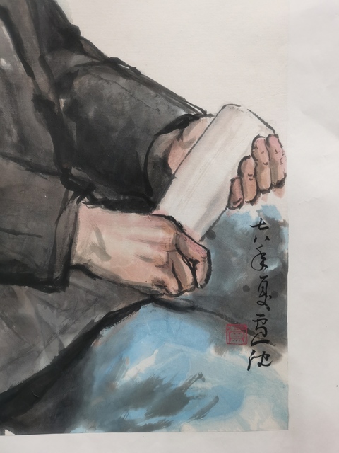 古玩字畫中國著名國畫家中央美院教授盧沉水墨寫生人物拍賣,當前價格50000元