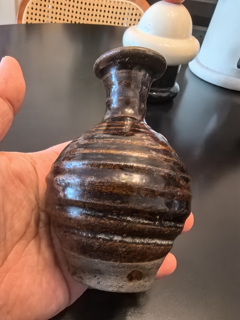 古玩陶瓷明末清初.吉州窯褐釉弦紋瓶拍賣,當前價格1300元