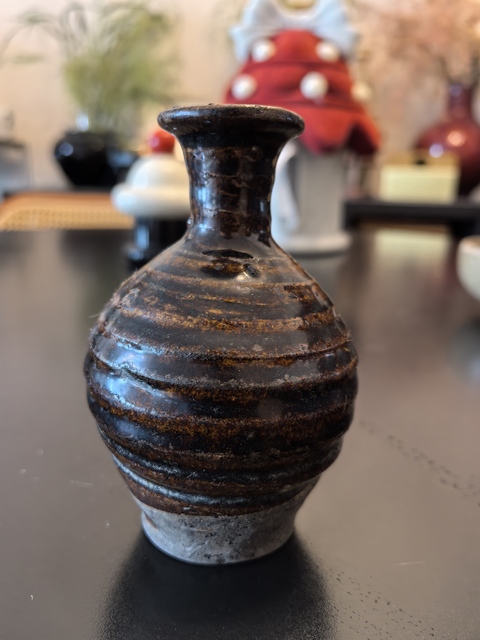 古玩陶瓷明末清初.吉州窯褐釉弦紋瓶拍賣,當前價格1300元