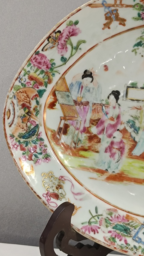 古玩陶瓷清中薛仁費九女圖廣彩大盤拍賣,當前價格990元