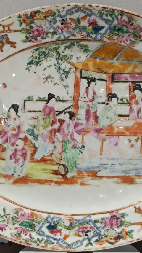 古玩陶瓷清中薛仁費九女圖廣彩大盤拍賣,當前價格990元