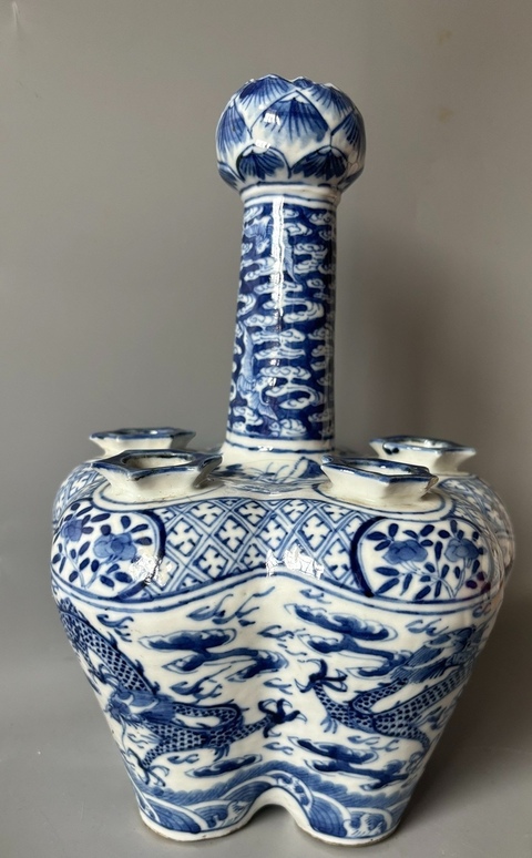 古玩陶瓷清中晚期—龍紋青花五孔花插拍賣,當前價格12800元
