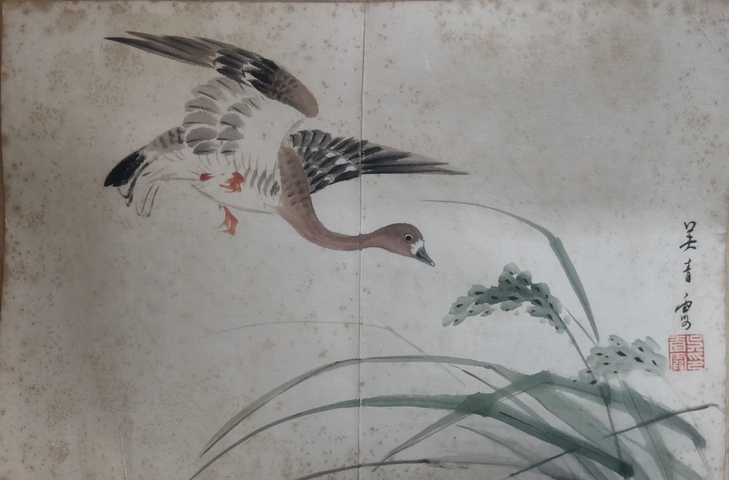古玩字畫已故海派大師西泠印社顧問吳青霞寫意蘆雁圖拍賣，當前價格20000元