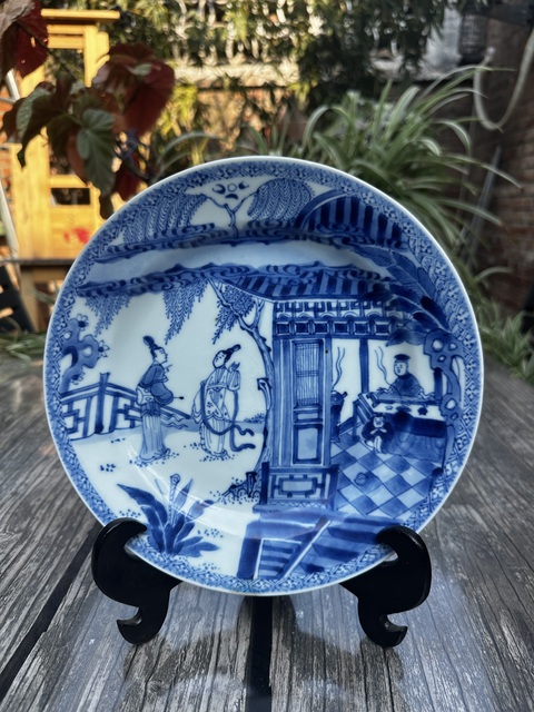 古玩陶瓷康熙精品聽琴圖青花盤拍賣,當前價格2777元