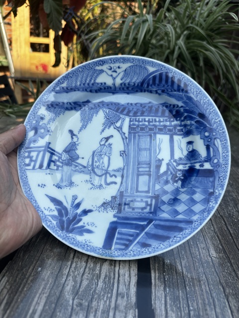 古玩陶瓷康熙精品聽琴圖青花盤拍賣,當前價格2777元