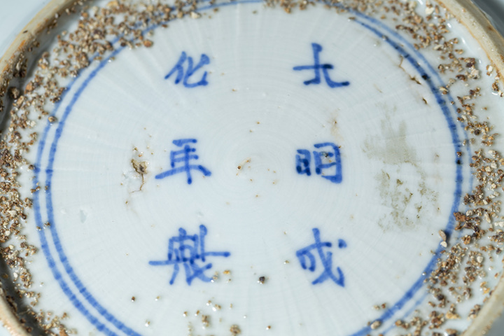 古玩陶瓷明晚期·青花暗刻獅子繡球紋花口盤拍賣,當前價格756元