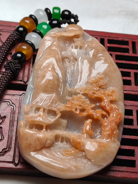 古玩玉器山水精雕玉墜(帶鑒定證書)拍賣,當前價格680元