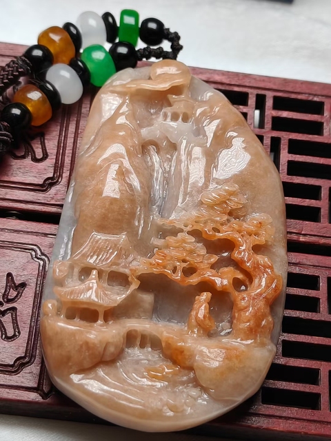 古玩玉器山水精雕玉墜(帶鑒定證書)拍賣,當前價格680元