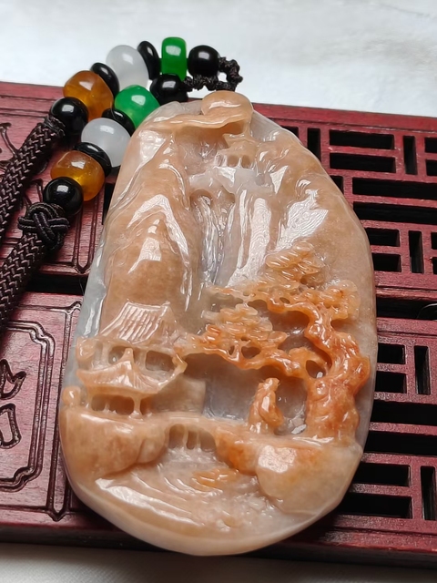 古玩玉器山水精雕玉墜(帶鑒定證書)拍賣,當前價格680元