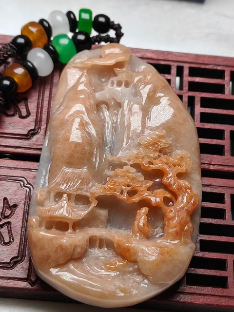 古玩玉器山水精雕玉墜(帶鑒定證書)拍賣,當前價格680元