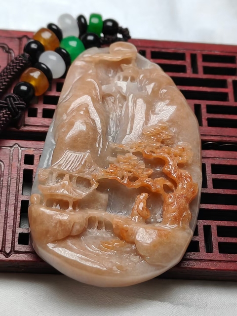 古玩玉器山水精雕玉墜(帶鑒定證書)拍賣,當前價格680元
