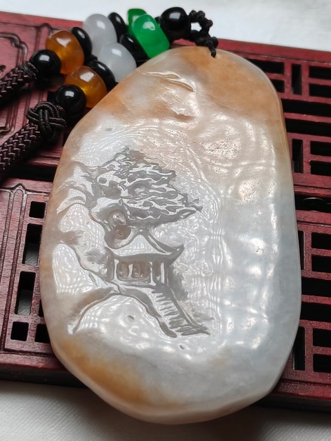 古玩玉器山水精雕玉墜(帶鑒定證書)拍賣,當前價格680元