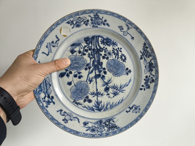 古玩陶瓷花卉紋青花盤拍賣,當前價格3088元