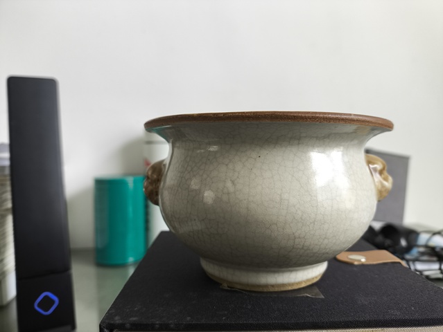 古玩陶瓷清中·哥釉獸耳香爐 口真品鑒賞圖